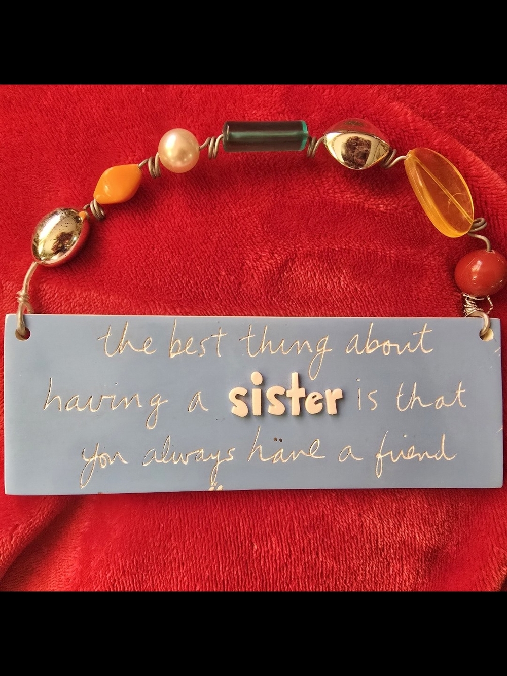 Blue 'Sister' Sentiment Wall Plaque with Mixed Bead Accents